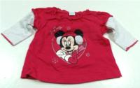 Růžovo-bílé triko s Mickey Mousem zn. Disney