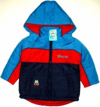 Outlet - Modro-červená zimní bundička s kapucí a Thomasem