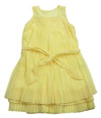 Žluté plisované šifonové šaty s páskem zn. C&A