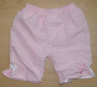 Růžové šusťákové oteplené kalhoty s výšivkou