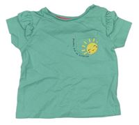 Zelené tričko s kapsou se sluníčkem a volánky zn. F&F