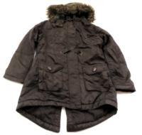Tmavohnědý šusťákový pod/zimní kabátek s kapucí zn. CQ
