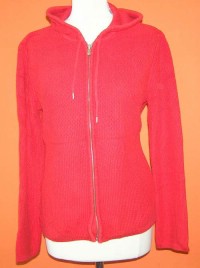 Dámský červený propínací svetr s kapucí zn. Liz Claiborne