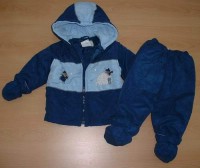 Set - Tmavomodrá zimní bundička s kapucí a zateplené kalhoty