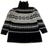 Černo-bílý svetr s norským vzorem a rolákem