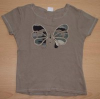 Khaki tričko s motýlem, vel. 146 cm