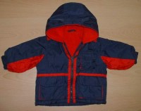 Tmavomodro-červená šusťáková zimní bundička s kapucí zn. Mothercare