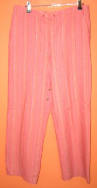 Dámské růžové pruhované kalhoty