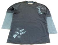 Modro/šedo-modré triko s nápisy zn. Rocha