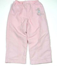 Růžové šusťákové oteplené kalhoty s kytičkami zn. Tiny ted