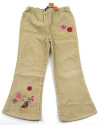 Béžové manžestrové kalhoty s kytičkami zn. Marks&Spencer