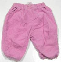 Růžové manžestrové kalhoty se třpytkami a mašličkou 
