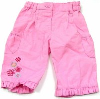 Růžové plátěné kalhoty s kytičkami a kapsami
