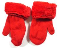 Červené palcové rukavice s chlupem
