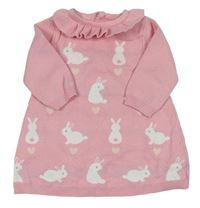 Růžové svetrové šaty s králíčky a límečkem zn. Nutmeg