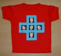 Červené tričko s obrázky a nápisy vel. 9/10 let