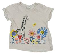 Béžové pruhované triko s květy a žírafou zn. H&M