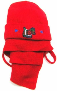 Set - Červená čepička+ šála+ rukavice