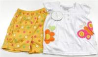 Outlet - 2set - Bílé tričko s obrázky+oranžové kraťásky s kytičkami zn. Aardvark