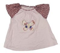 Světlerůžovo-růžové tričko s motýlkem a kytičkami zn. Next