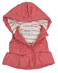 Růžová prošívaná šusťáková zateplená vesta s kapucí zn. miniclub