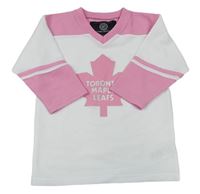 Bílo-růžové hokejové triko s nápisy a listem 