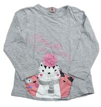 Šedé melírované triko s kočičkami a nápisy zn. Kiki&Koko