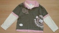 Khaki-růžovo-smetanové triko s potiskem a límečkem