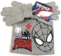 Nové - 2set - Šedá čepička+rukavičky se Spidermanem zn. Marvel