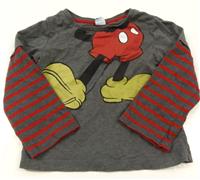 Šedo-pruhované triko s Mickeym zn.Disney