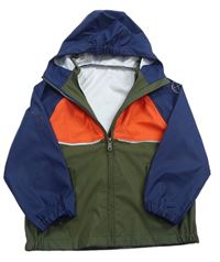 Khaki-tmavomodro-oranžová nepromokavá bunda s kapucí zn. C&A