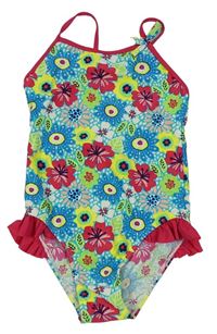 Tyrkysovo-barevné květované jednodílné plavky zn. Ladybird