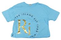 Světlemodré crop tričko s nápisy zn. River Island 