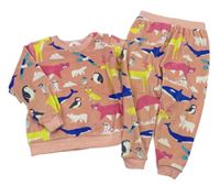 Starorůžové plyšové pyžamo se zvířátky zn. M&S