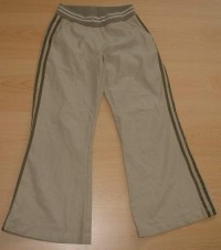 Khaki šusťákové kalhoty s pruhy vel. 9-10 let