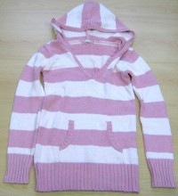 Růžový pruhovaný svetr s kapucí zn. CQ vel. 10-11 let