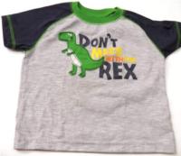 Šedo-tmavomodré tričko s dinosaurem 