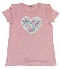 Růžové melírované pletené tričko se srdcem z překlápěcích flitrů zn. Tu