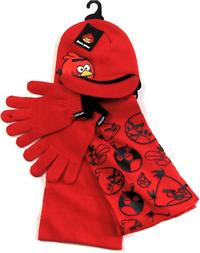 Nové - 3set - Červená čepička+šála+rukavičky s Angry Birds vel. 6-8 let