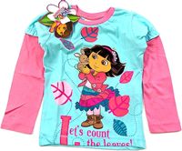 Nové - Světlemodro-růžové triko s Dorou zn. Nickelodeon 