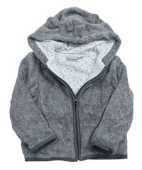 Šedo-bílá melírovaná plyšová podšitá bunda s kapucí s oušky zn. impidimpi