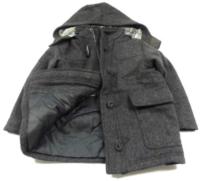 Tmavošedý pod/zimní vlněný kabát s kapucí 