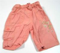 Lososové lněné 3/4 kalhoty s kytičkami zn. Mothercare