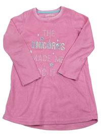 Růžová fleecová noční košile s nápisy a hvězdičkami zn. Matalan