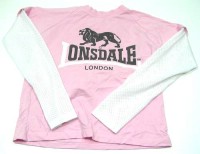 Růžovo-bílé triko s nápisem zn. Lonsdale vel. 11/12 let