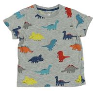 Šedé melírované tričko s barevnými dinosaury zn. H&M