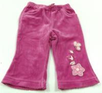 Růžové sametové kalhoty s kytičkami zn. Mini Mode 