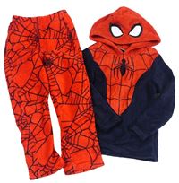 2set - Tmavomodro-červená chlupatá mikina s kapucí + domácí kalhoty - Spider-man zn. Marvel