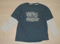 Tmavomodro-béžové triko s nápisy zn. Next vel. 10 let