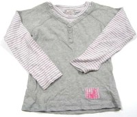 Šedo- růžové triko s proužky a knoflíky zn. TU